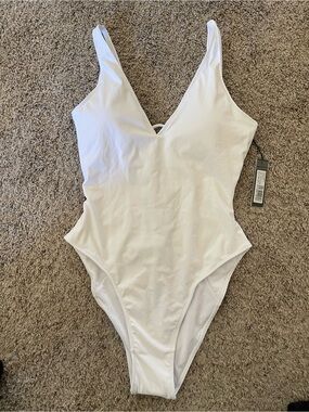 TA3 Hi Cut Plungey One Piece Swimsuit White XL Regular/Long NWT